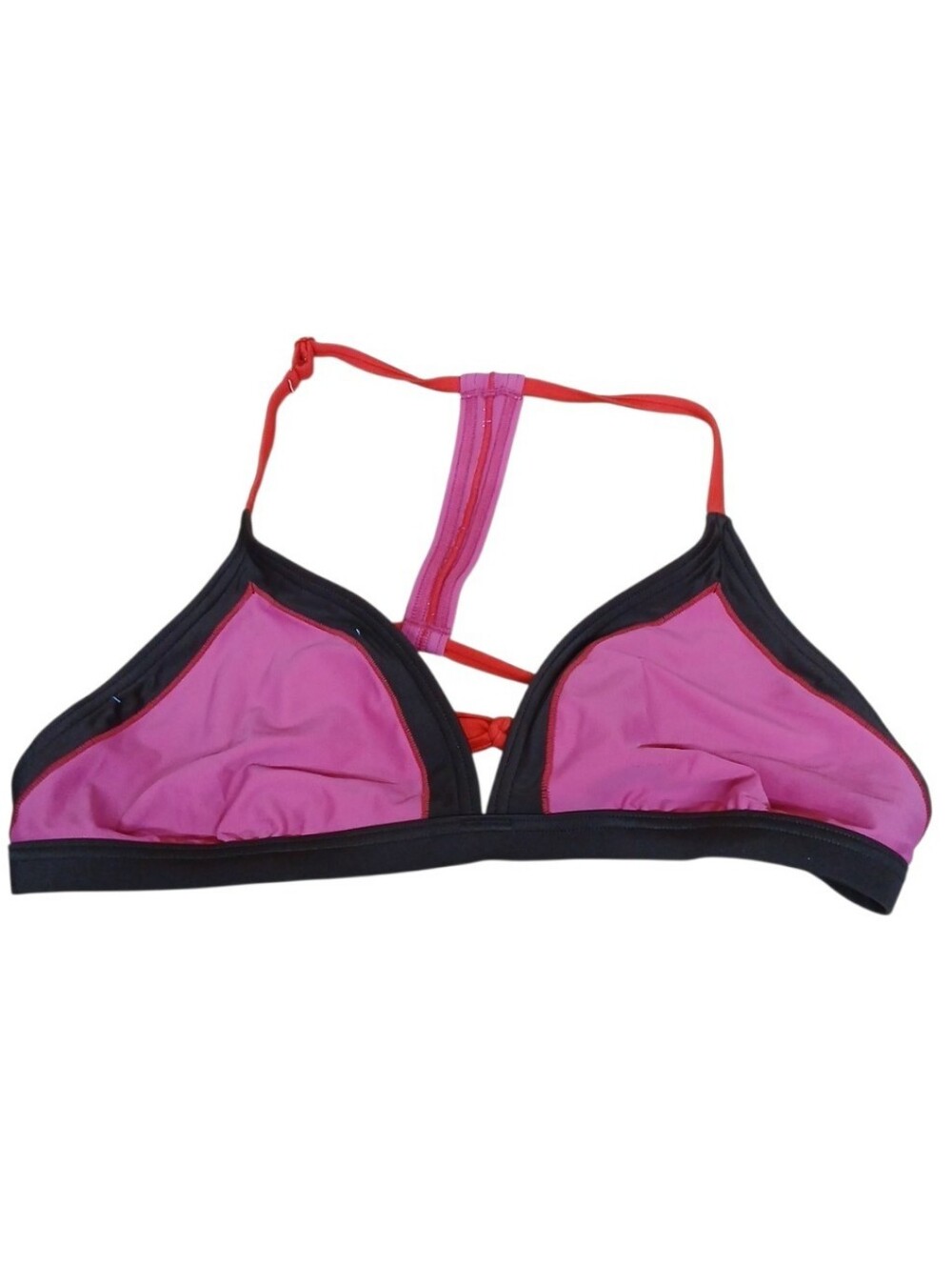 Prana Pink and Black Triangle Bikini Top with Red Straps Size Large